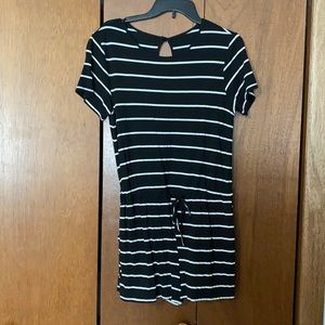 Black/white striped romper with pockets